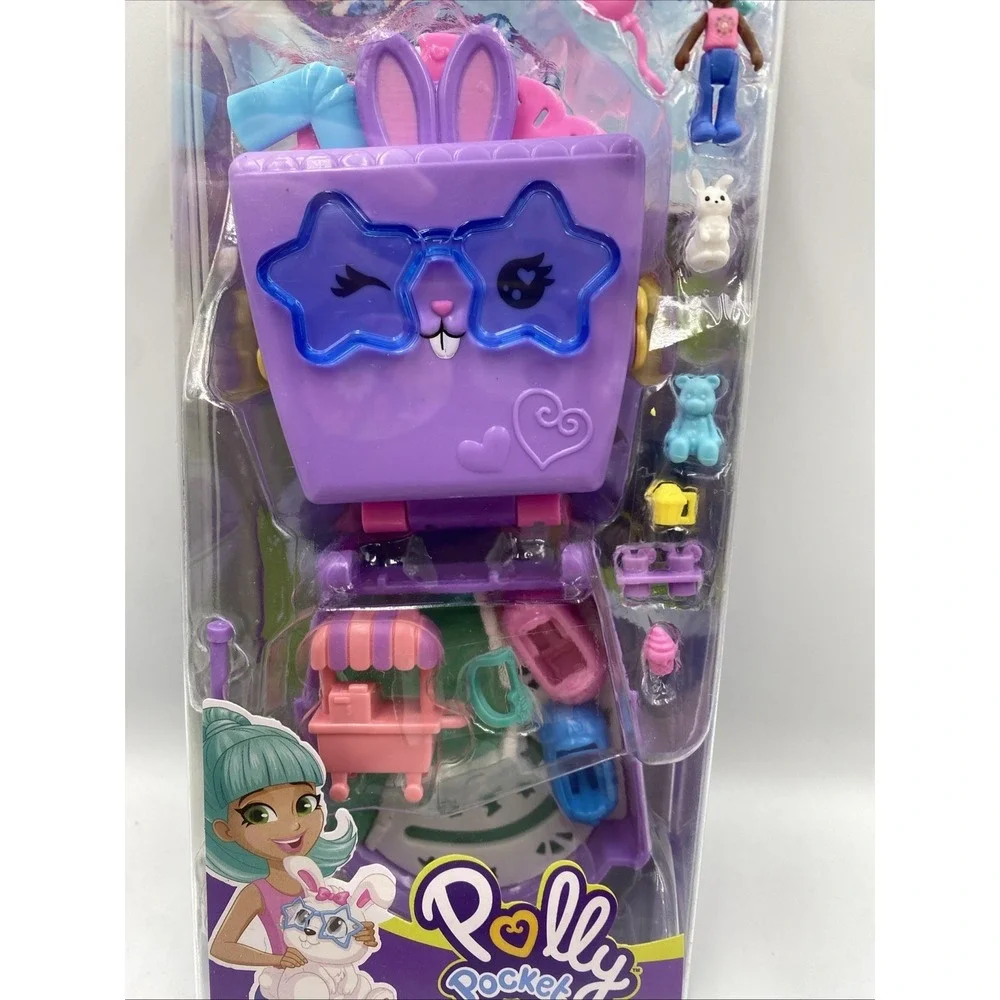 Polly Pocket‎ Bunny Carnival Compact Mini Playset and Travel Toy with Food NEW